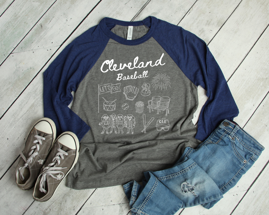 Cleveland Baseball Doodle - 3/4 Raglan Tee - Mistakes on the Lake