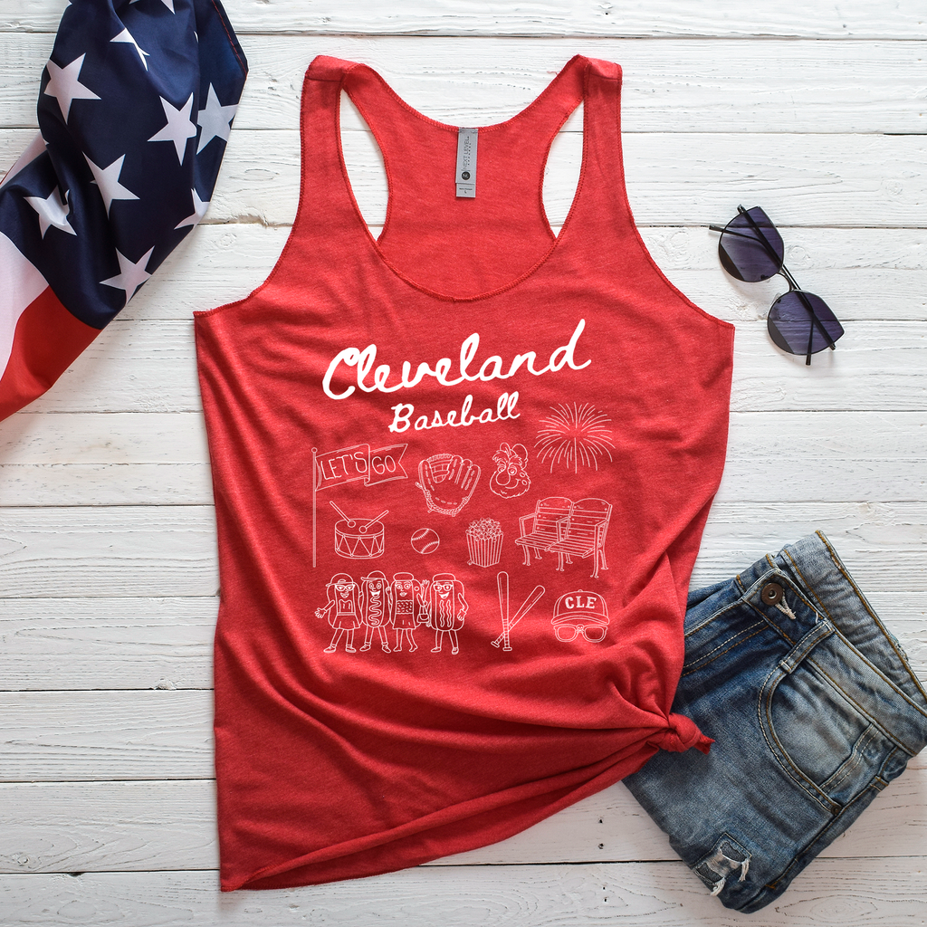 Cleveland Baseball Doodle - Ladies Racerback Tank Top - Mistakes on the Lake