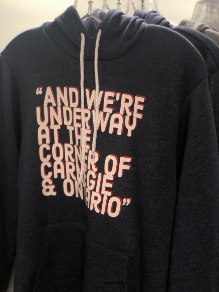 We're Underway at The Corner of Carnegie & Ontario - Navy Hoodie - Mistakes on the Lake