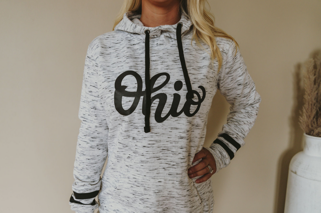 Script Ohio Womens Melange Fleece Scuba Hoodie - Mistakes on the Lake