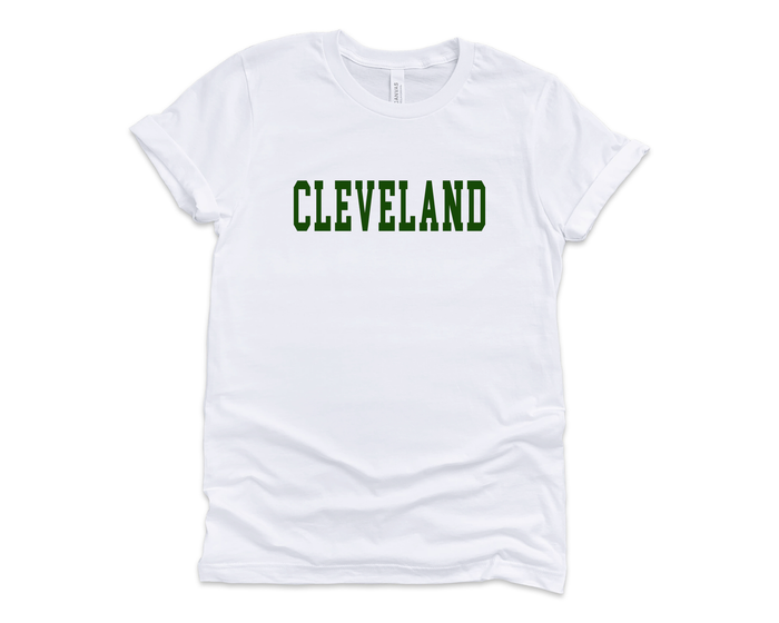 Cleveland College Block Tee - Green Text - Mistakes on the Lake