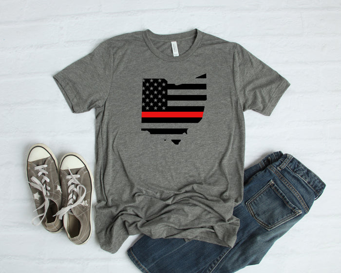 Ohio Firefighter Thin Red Line Tee - Mistakes on the Lake