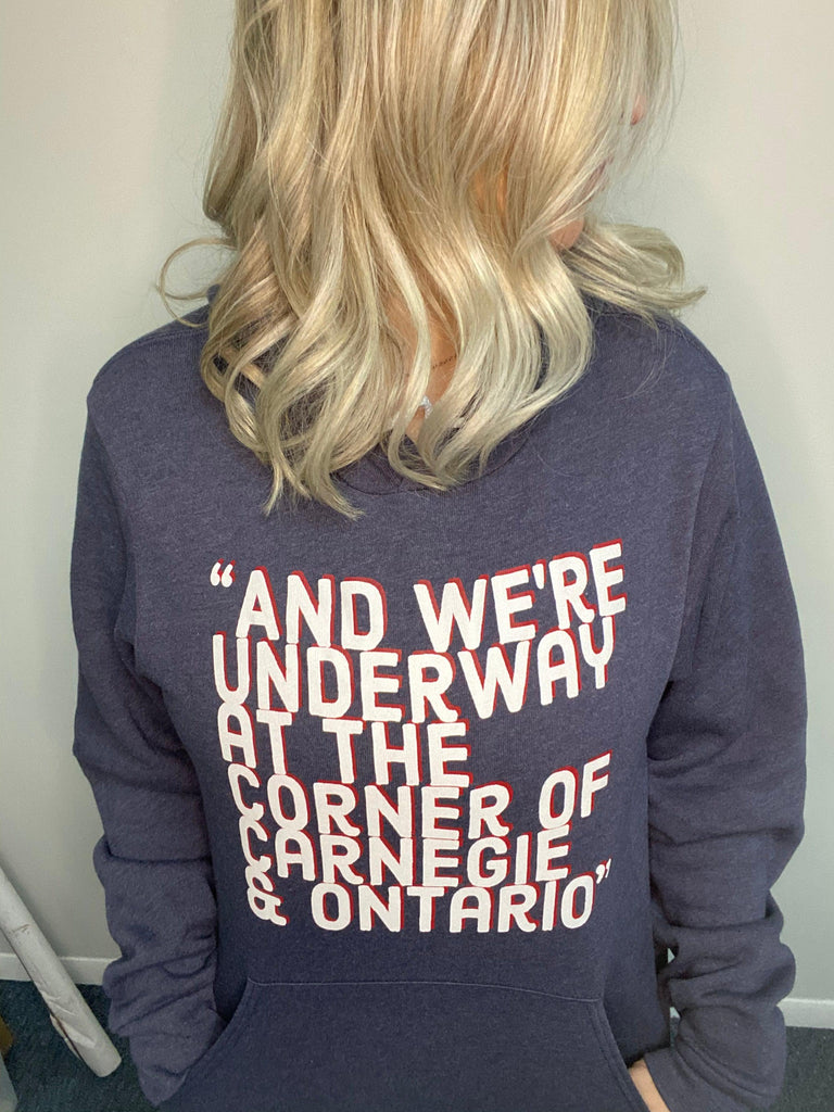 We're Underway at The Corner of Carnegie & Ontario - Navy Hoodie - Mistakes on the Lake