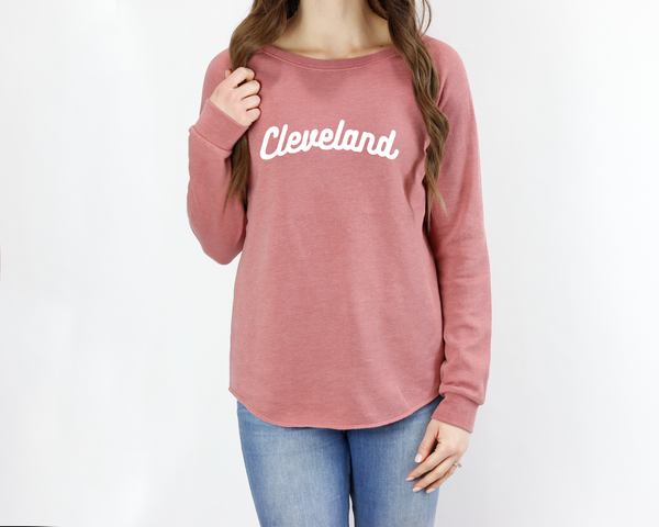 Cleveland Football Bone Wash Ladies Sweatshirt Orange Logo / S