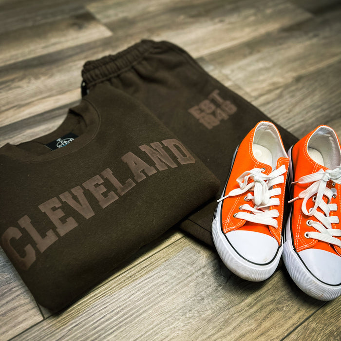 3D Puff Cleveland - Brown Sweatshirt - Mistakes on the Lake