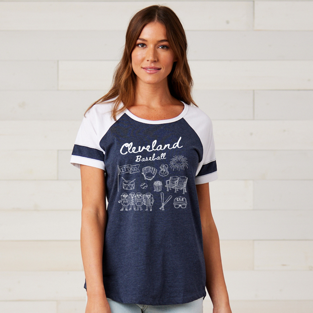 Cleveland Baseball Doodle - Ladies Varsity  Tee