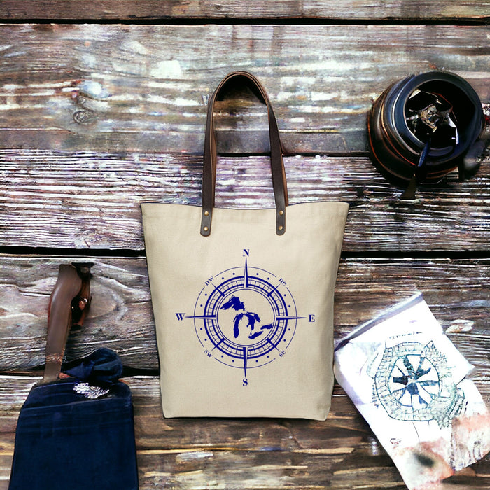 Great Lakes Compass Leather Strap Tote - Mistakes on the Lake