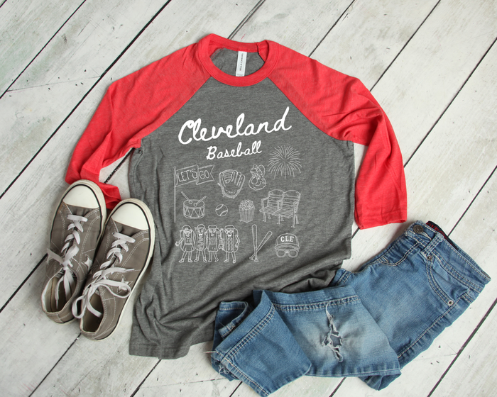 Cleveland Baseball Doodle - 3/4 Raglan Tee