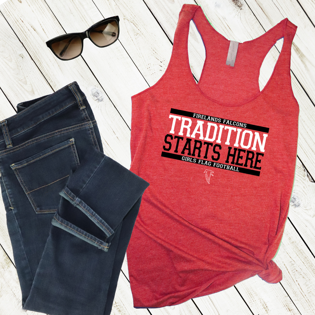 Tradition Starts Here - Firelands Falcons Girls Flag Football Tee