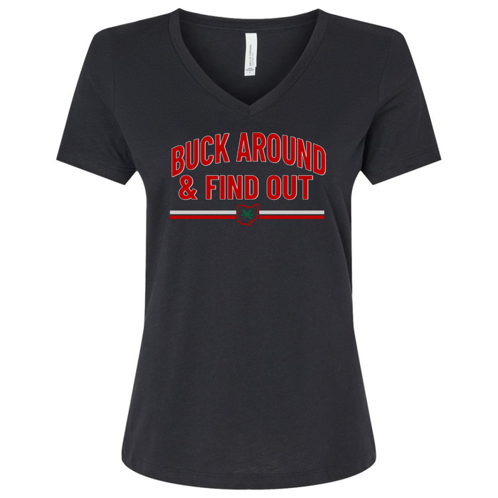 Buck Around and Find Out Ladies Relaxed V-neck Tee