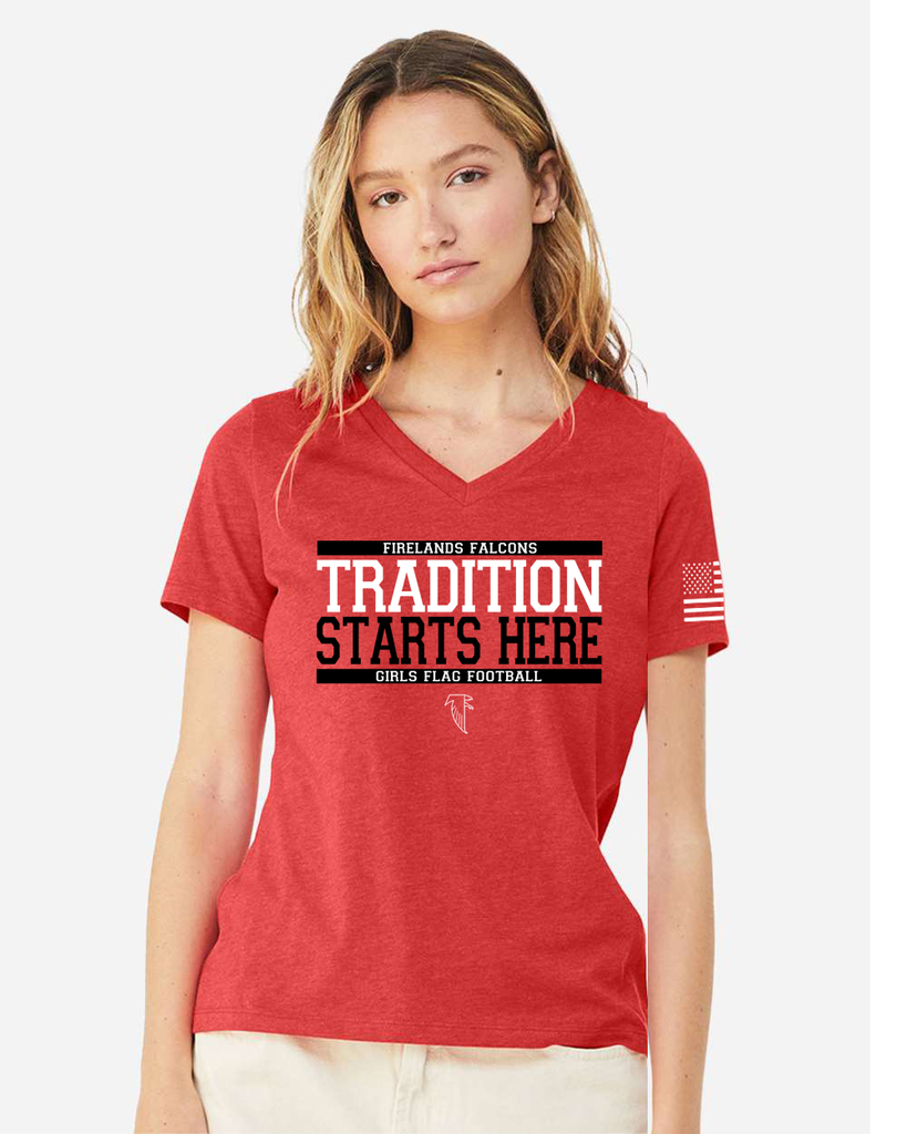 Tradition Starts Here - Firelands Falcons Girls Flag Football Tee