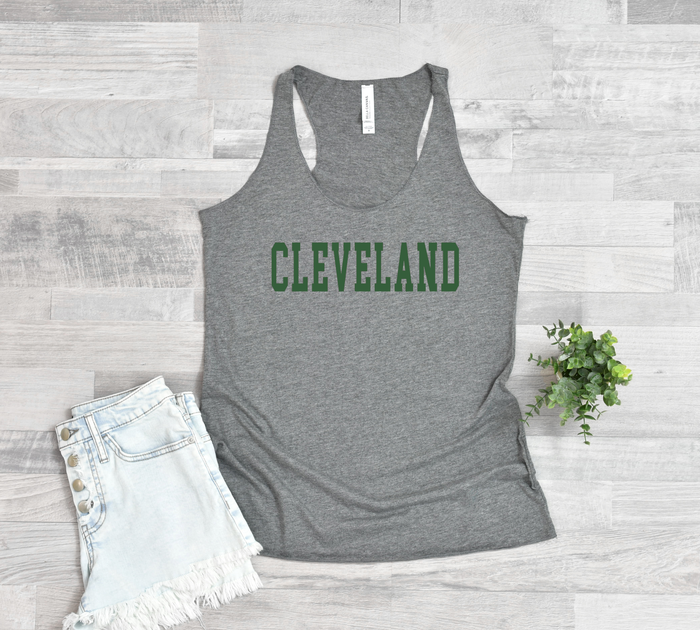 Cleveland College Block Ladies Flowy Tank - Green Text - Mistakes on the Lake