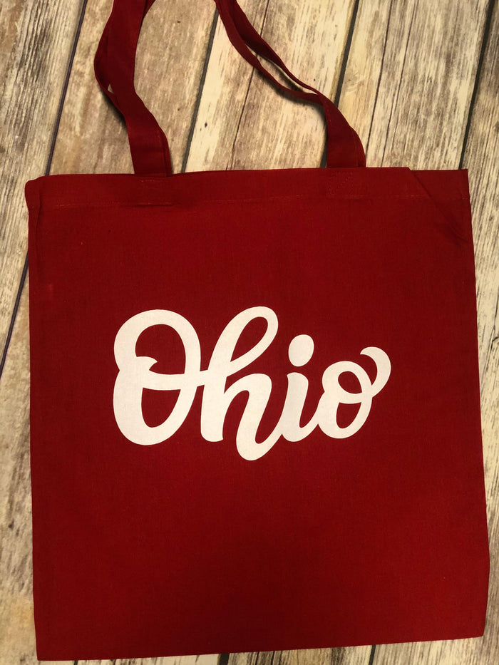 Red Script Ohio Tote - Mistakes on the Lake