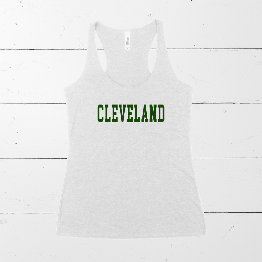 Cleveland College Block Ladies Flowy Tank - Green Text - Mistakes on the Lake